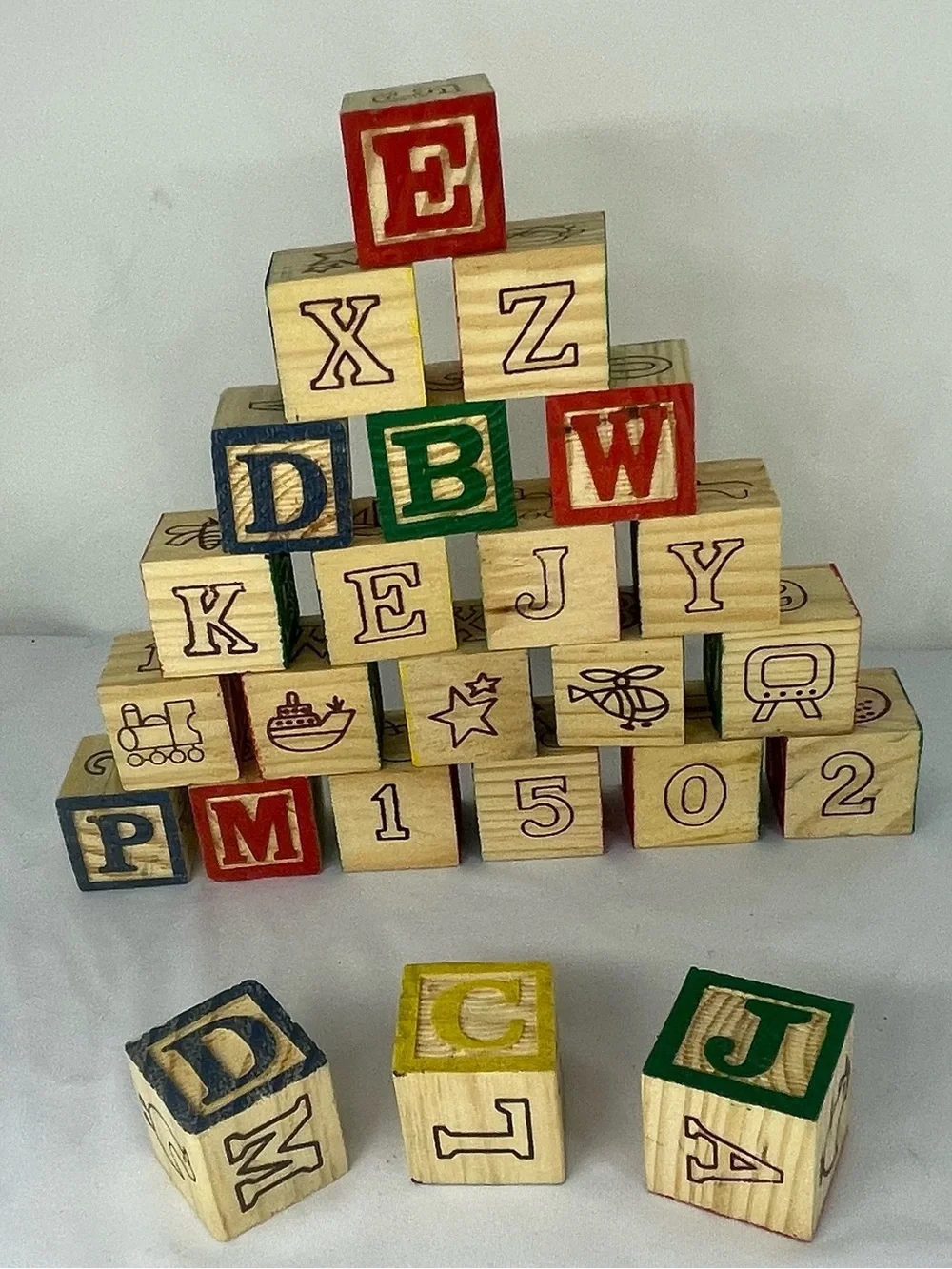 Wooden Alphabet Pull Wagon with Colorful Letter Blocks - Red Wheels